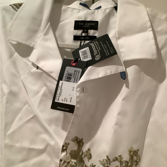 Ted Baker White and Green Casual Button Down Shirt with Botanical Print - Picture 3 of 3